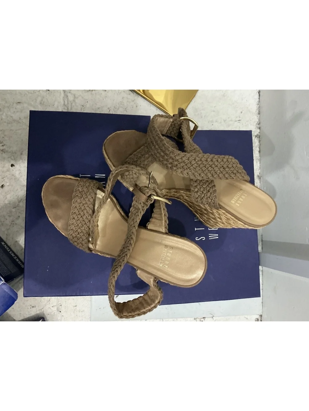 Stuart Weitzman Brown Braided Wedge Sandals
